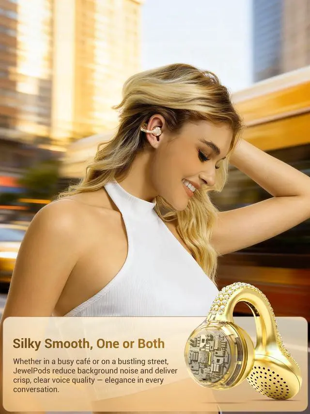 Alt view image 2 of 7 - JewelPods C01 Pro Open Ear Headphones, Gold | Luxury Jewelry, Wireless Earbuds