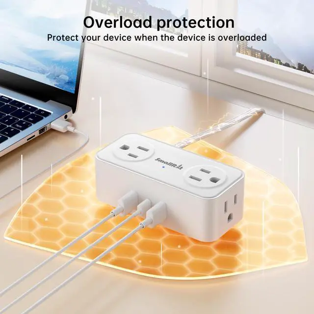 Alt view image 5 of 6 - 10 Ft Power Strip with 4 Outlets 3 USB Ports Extension Cord, Flat Plug Charging Station for Home Office Desk & College Dorm Essentials, White