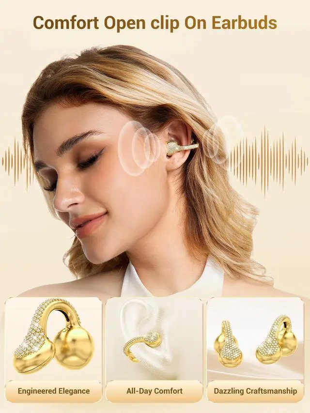 Alt view image 4 of 7 - JewelPods C01 Pro Open Ear Headphones, Gold | Luxury Jewelry, Wireless Earbuds