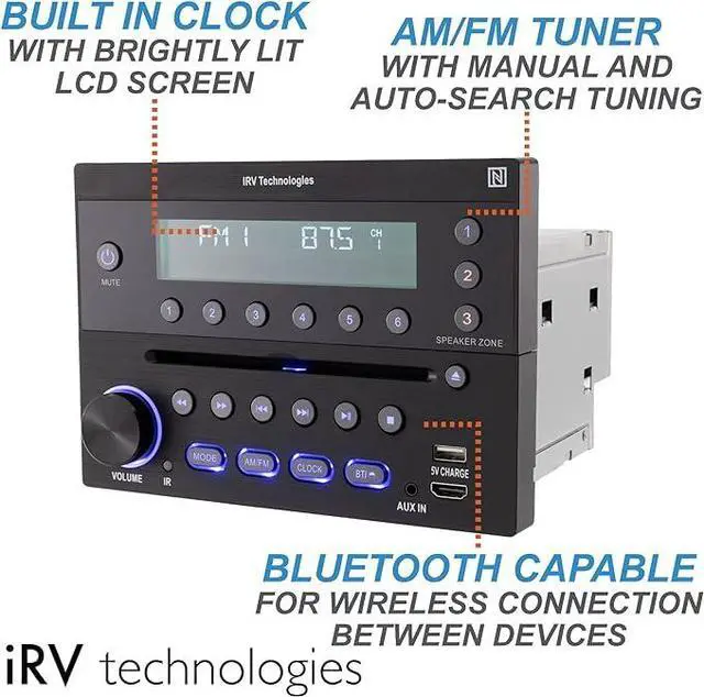 Alt view image 3 of 7 - iRV Technology iRV32V2 AM/FM/CD/DVD/MP3/MP4/HDMI in&out w/ ARC/Digital 2.1/Surround Sound/Bluetooth/CEC/NFC,3 Zones Wall Mount RV Radio Stereo w/ APP Control, USB using 5V charging both Android&Apple