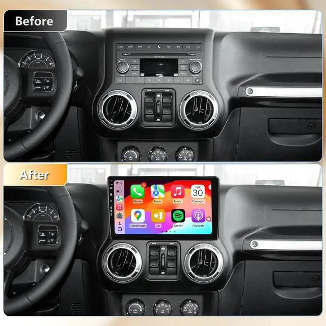 Alt view image 4 of 6 - Car Radio Stereo for Jeep Wrangler JK 2007-2018 Dodge Ram 2009-2012, Android 13/ 10inch QLED IPS Touch Screen/Wireless Carplay/Android Auto/Bluetooth/GPS Navigation/WiFi/5G/1080P Back-up Camera/SWC/FM