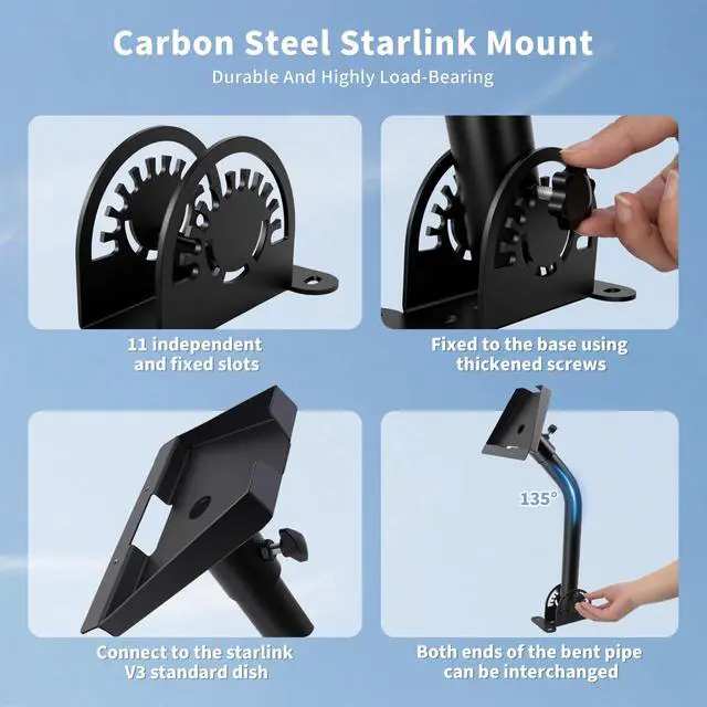Alt view image 2 of 7 - Adjustable Starlink Mount for Standard Gen3/V3/4/4X, Wall Roof Bracket | 180° Tilt & 360° Rotation, Rustproof & Weatherproof Carbon Steel, Easy Installation for Concrete Walls and Wood Walls