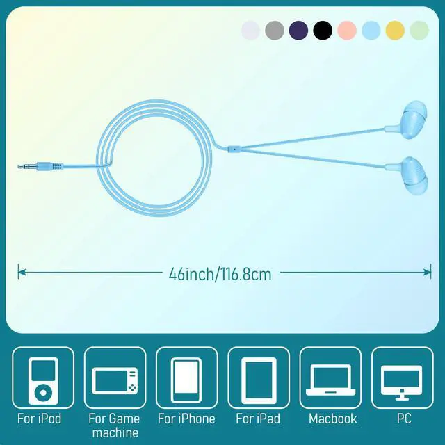 Alt view image 3 of 7 - 200 Pack Earbuds Bulk Earphones 3.5 mm Classroom Headphones for Adult Assorted Colors Earbud Wired Earphone Without Mic for Adult Office Home Individually Bagged(Multicolor)