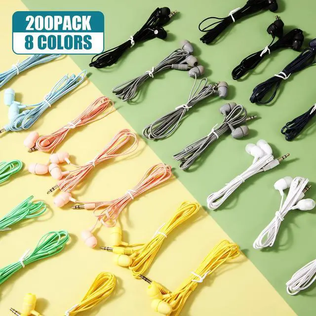 Alt view image 7 of 7 - 200 Pack Earbuds Bulk Earphones 3.5 mm Classroom Headphones for Adult Assorted Colors Earbud Wired Earphone Without Mic for Adult Office Home Individually Bagged(Multicolor)
