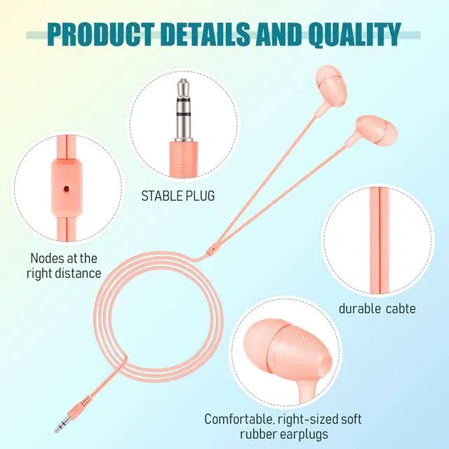 Alt view image 4 of 7 - 200 Pack Earbuds Bulk Earphones 3.5 mm Classroom Headphones for Adult Assorted Colors Earbud Wired Earphone Without Mic for Adult Office Home Individually Bagged(Multicolor)