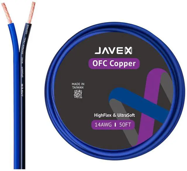 Main image of Speaker Wire 14 Gauge 50FT Oxygen-Free Copper Audio Cable, Blueblack | 14AWG 2 Conductors HighFlex Cable for Automotive Stereo, Home Theater, In-wall and Commercial Sound System, Audio Cable DIY