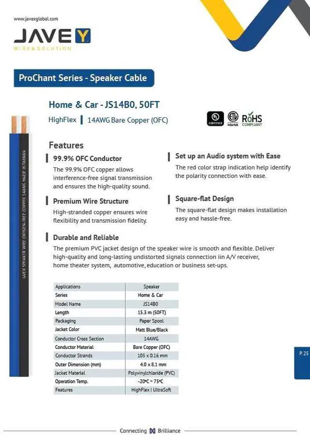 Alt view image 5 of 6 - Speaker Wire 14 Gauge 50FT Oxygen-Free Copper Audio Cable, Blueblack | 14AWG 2 Conductors HighFlex Cable for Automotive Stereo, Home Theater, In-wall and Commercial Sound System, Audio Cable DIY