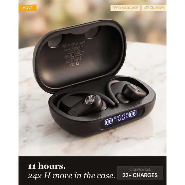 Alt view image 7 of 7 - X4 Over the Ear Earbuds Wireless Bluetooth, 11H, IPX5 | Bluetooth Headphones Waterproof IPX5, 2500mAh Powerbank Case, Gaming Mode 60ms, ENC Mic, Sport Hook Fit