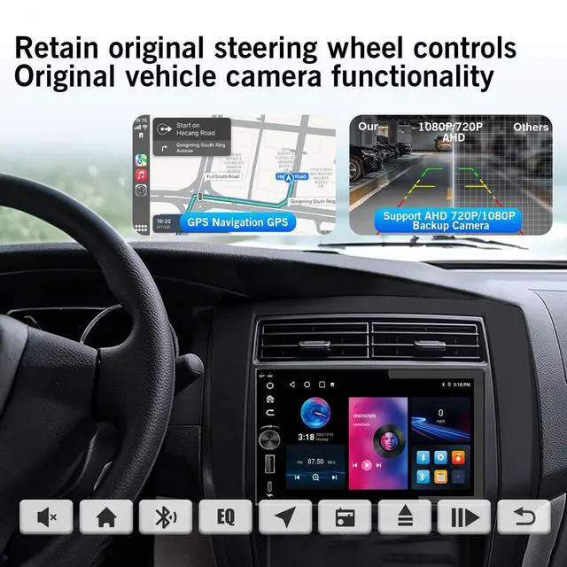 Alt view image 7 of 7 - 8 Core 4G+64G Car Radio Stereo for Ford F150 2004-2008, F250 F350 2006-2014 | 7" OLED Touchscreen Radio Stereo, Wireless CarPlay & Android Auto, SWC, AM/FM/RDS, 32 EQ, 1080P backup camera