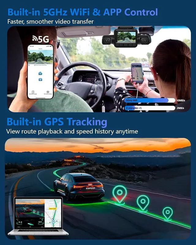 Alt view image 6 of 7 - AI 4K Dash Cam Front and Rear, 360° View 4 Channel Camera for Car | STARVIS 2, AI Driver Monitoring System, 3" Touch Screen, Night Vision, 5G Wi-Fi GPS, Free 64GB Card, 24H Parking Mode, V8 MAX