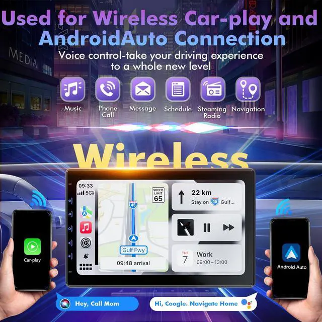 Alt view image 2 of 6 - 10 Inch IPS Touch Screen Double Din Car Stereo Compatible with Wireless Carplay, Android Auto, Mirrorlink - Car Radio Audio Stereo Receiver with Bluetooth, FM, 720P Backup Camera