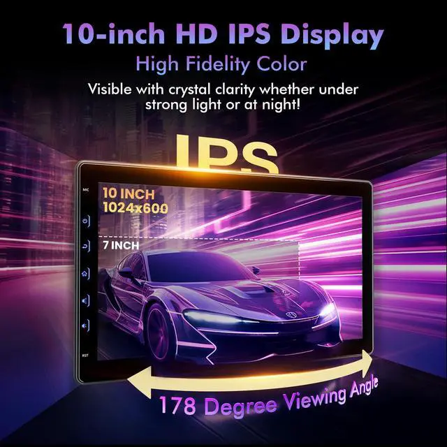 Alt view image 3 of 6 - 10 Inch IPS Touch Screen Double Din Car Stereo Compatible with Wireless Carplay, Android Auto, Mirrorlink - Car Radio Audio Stereo Receiver with Bluetooth, FM, 720P Backup Camera