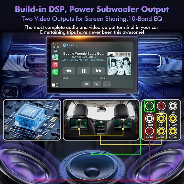 Alt view image 4 of 6 - 10 Inch IPS Touch Screen Double Din Car Stereo Compatible with Wireless Carplay, Android Auto, Mirrorlink - Car Radio Audio Stereo Receiver with Bluetooth, FM, 720P Backup Camera