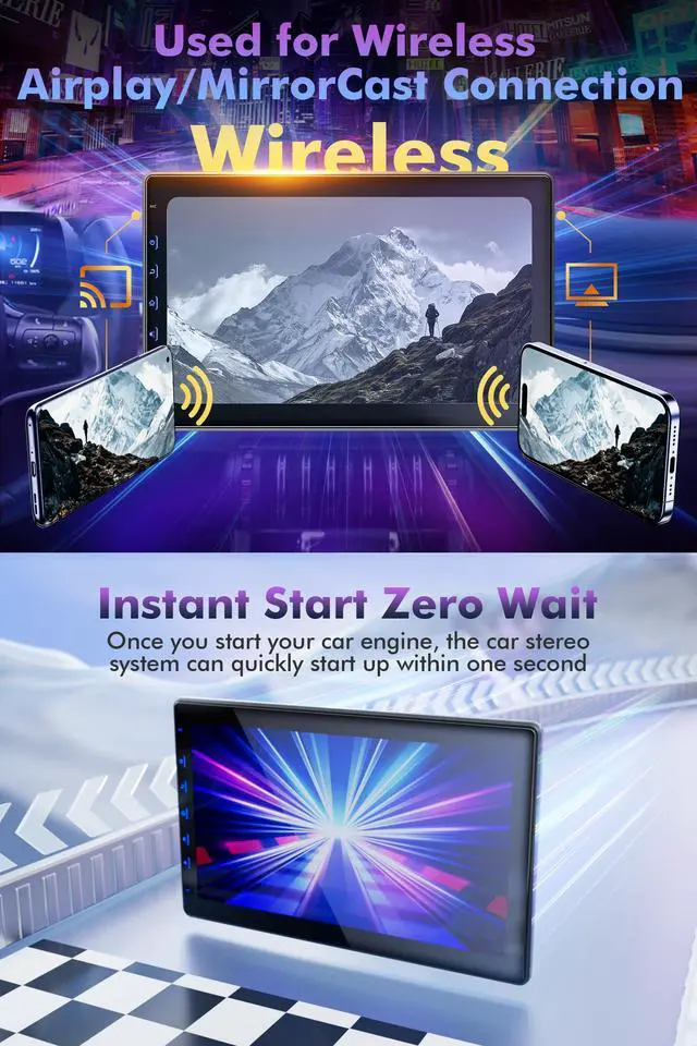 Alt view image 5 of 6 - 10 Inch IPS Touch Screen Double Din Car Stereo Compatible with Wireless Carplay, Android Auto, Mirrorlink - Car Radio Audio Stereo Receiver with Bluetooth, FM, 720P Backup Camera