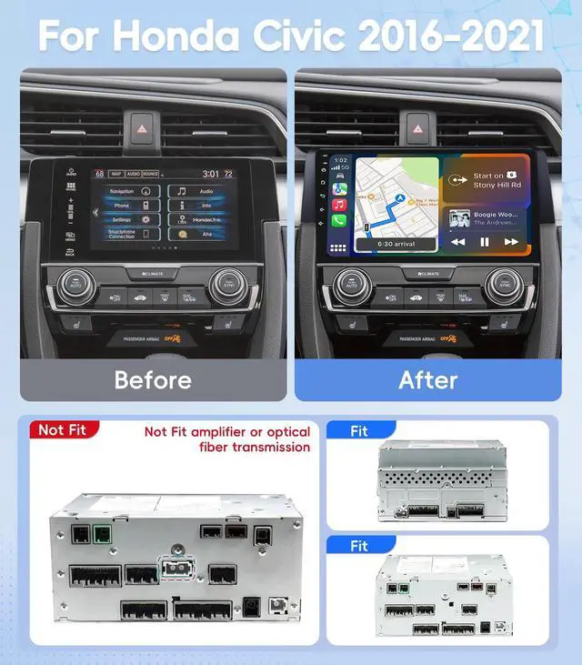 Alt view image 2 of 7 - 4G+64GB Android 13 Car Radio Stereo for Honda Civic 2016-2021, 9" Touch Screen Head Unit with Android 13/CarPlay/Android Auto/GPS Navigation/Bluetooth/FM/DSP Radio/AHD Backup Camera