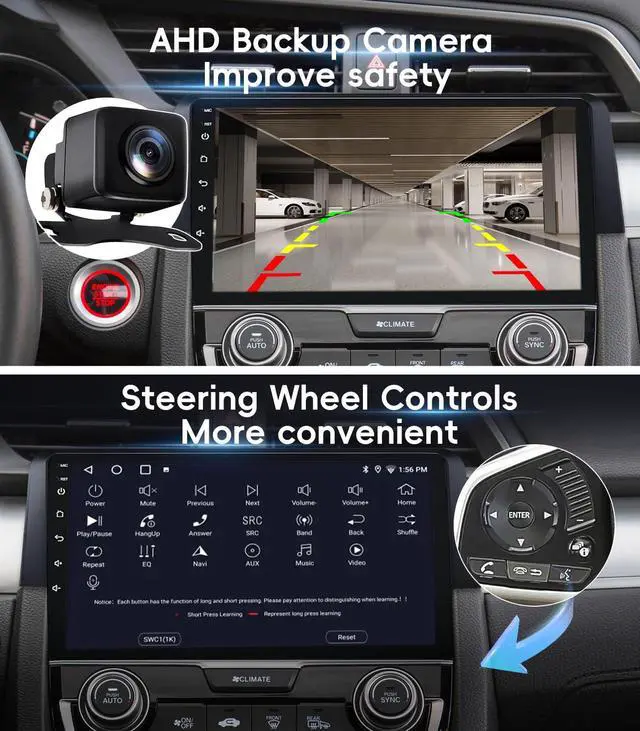 Alt view image 7 of 7 - 4G+64GB Android 13 Car Radio Stereo for Honda Civic 2016-2021, 9" Touch Screen Head Unit with Android 13/CarPlay/Android Auto/GPS Navigation/Bluetooth/FM/DSP Radio/AHD Backup Camera