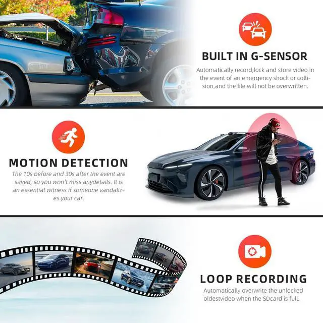 Alt view image 4 of 7 - Mirror Dash Cam 4 Channel Dash Cam Front and Rear/Inside, Touch Screen 12 FHD 1080Px4 Rear View Mirror Camera, 8 IR Night Vision, Built-in WiFi, GPS, Parking Monitor