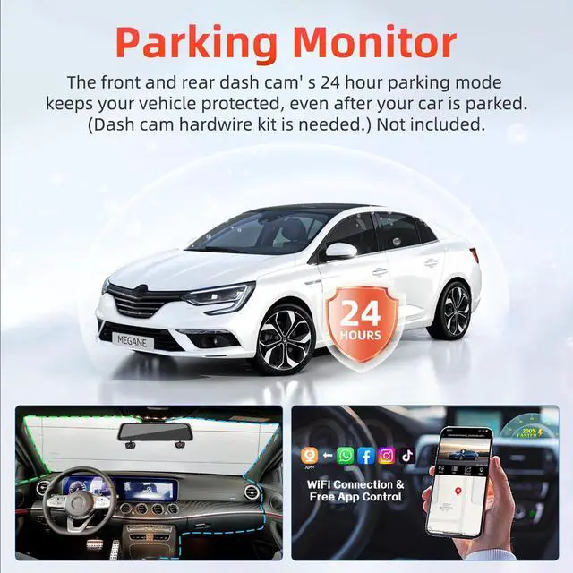 Alt view image 6 of 7 - Mirror Dash Cam 4 Channel Dash Cam Front and Rear/Inside, Touch Screen 12 FHD 1080Px4 Rear View Mirror Camera, 8 IR Night Vision, Built-in WiFi, GPS, Parking Monitor