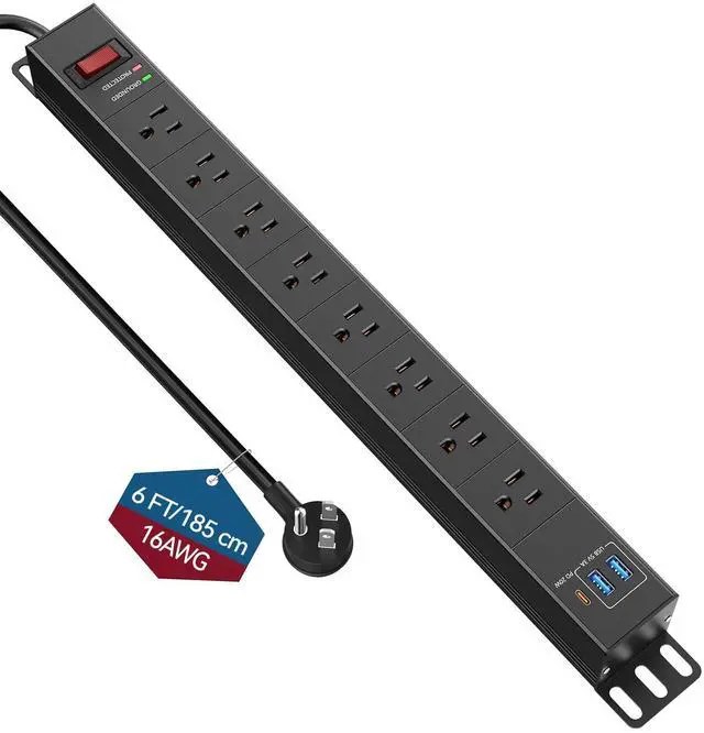 Main image of 8 Outlet Heavy Duty Power Strip with USB PD 20W, Surge Protector 6FT Cord Long Power Strip with USB A & USB C, Wide Spaced and Wall Mount Metal Powerstrip for Home Office Garage Workshop