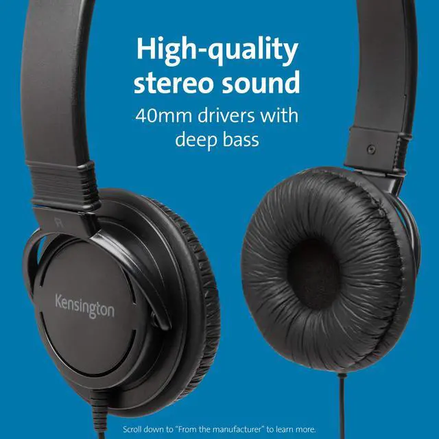 Alt view image 2 of 6 - USB-A Hi-Fi Headphones, On-Ear Headset, 6ft Cord, for Kids, for Adults, for School, Padded Adjustable Headband (K97600WW), Black