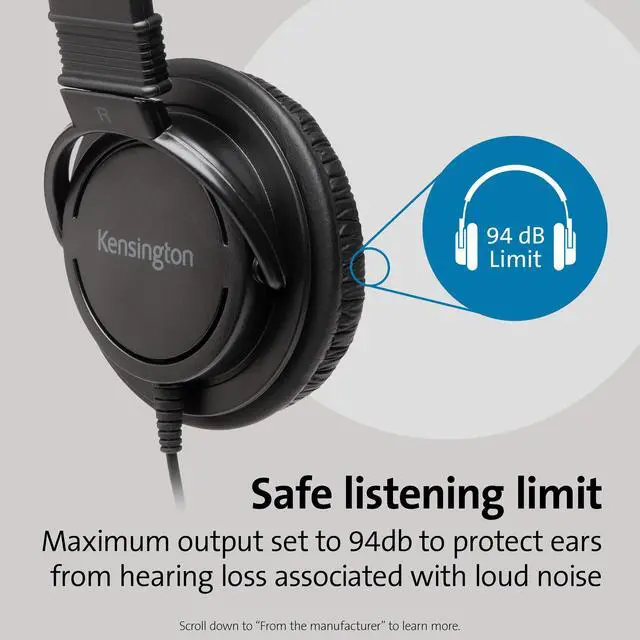 Alt view image 5 of 6 - USB-A Hi-Fi Headphones, On-Ear Headset, 6ft Cord, for Kids, for Adults, for School, Padded Adjustable Headband (K97600WW), Black