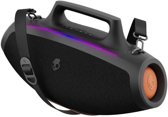 Main image of Barrel Bluetooth Boombox Speaker Water-Resistant Wireless Portable Speaker, with LED Lightshow Mode, 12 Hour Battery, Multi-Link, & USB-C & USB-A Output Charging (Black)