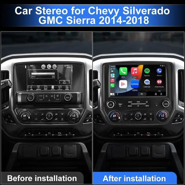 Alt view image 2 of 7 - Android 13 Car Stereo for Chevy Silverado GMC Sierra 2014-2018 with Type-C 30W Fast Charging, 10.1 Inch Radio with Wireless CarPlay Android Auto/BT/GPS/FM/SWC/Backup Camera 2GB 64GB
