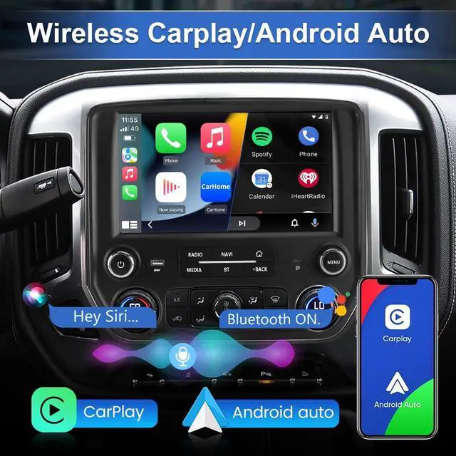 Alt view image 3 of 7 - Android 13 Car Stereo for Chevy Silverado GMC Sierra 2014-2018 with Type-C 30W Fast Charging, 10.1 Inch Radio with Wireless CarPlay Android Auto/BT/GPS/FM/SWC/Backup Camera 2GB 64GB