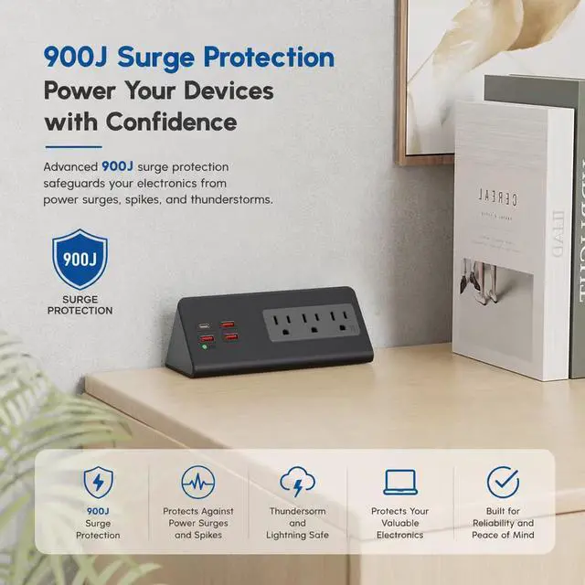 Alt view image 5 of 7 - Nightstand Charging Station, Nightstand Edge Power Strip with 3 AC Outlets, 4 Fast Charging USB Ports, Connect 6.56FT Flat Plug, Desk Surge Protector for Office Home Hotel, 2-Pack(Black)