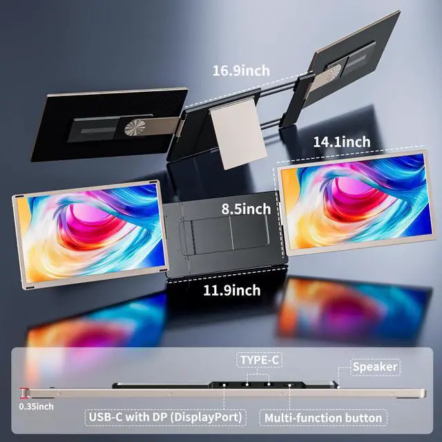 Alt view image 4 of 6 - S6 Laptop Screen Extender Monitor Portable, 15.6'' Dual Screen Monitors for Laptop Plug and Play, FHD 1080P IPS Multi Triple Monitor for 13''-17'' Laptops Compatible with Mac/Wins/Android/Dex