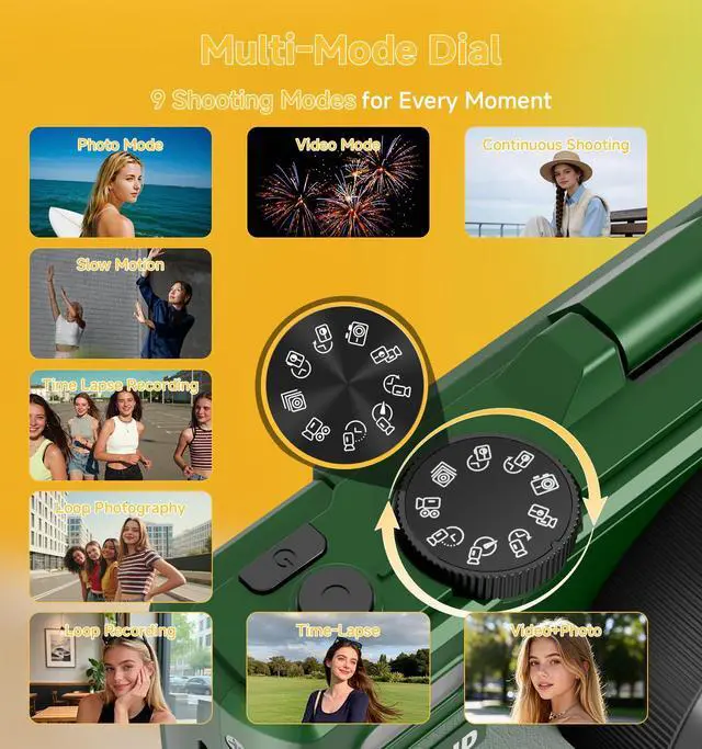 Alt view image 5 of 7 - Digital Camera, 5K 80MP Camera Digital with 3" 180° Flip Screen with 18X Zoom, 64GB SD Card, Compact Travel Camera for YouTube with Anti-Shake, Camera for Teens(Deep Green)