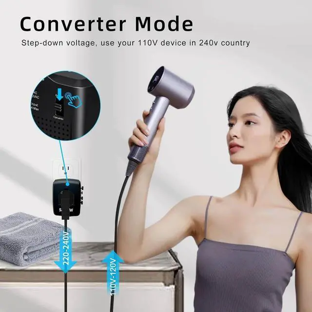 Alt view image 2 of 7 - International Travel Adapter Voltage Converter to Step Down 230V to 120V for Hair straighteners, laptops, Cell Phones, Power converters from USA to UK, Europe, Australia Over 200