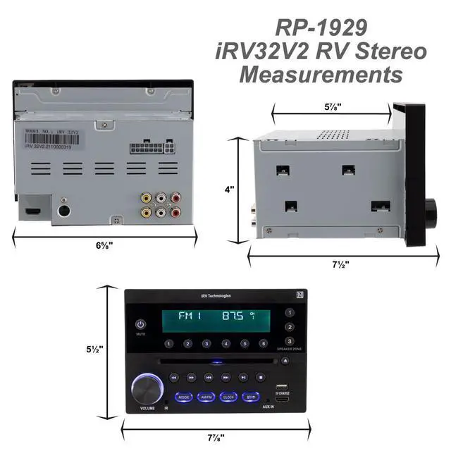 Alt view image 4 of 7 - iRV Technology iRV32V2 AM/FM/CD/DVD/MP3/MP4/HDMI in&out w/ ARC/Digital 2.1/Surround Sound/Bluetooth/CEC/NFC,3 Zones Wall Mount RV Radio Stereo w/ APP Control, USB using 5V charging both Android&Apple
