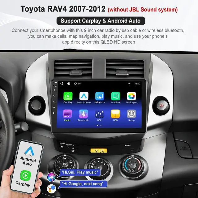 Alt view image 2 of 7 - New Upgrade Car Radio for Toyota RAV4 2007-2012 Without JBL Sound System,9 Inch RAV4 Touchscreen Support Wireless Carplay&Android Auto, Bluetooth & Voice Control, Mirror Link, FM Radio