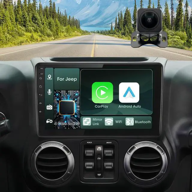 Main image of Car Radio Stereo for Jeep Wrangler JK 2007-2018 Grand Cherokee Patriot Compass Dodge Ram, Touch Screen Car Stereo with Bluetooth, Carplay, Android Auto, Backup Camera, Head Unit for Jeep JK