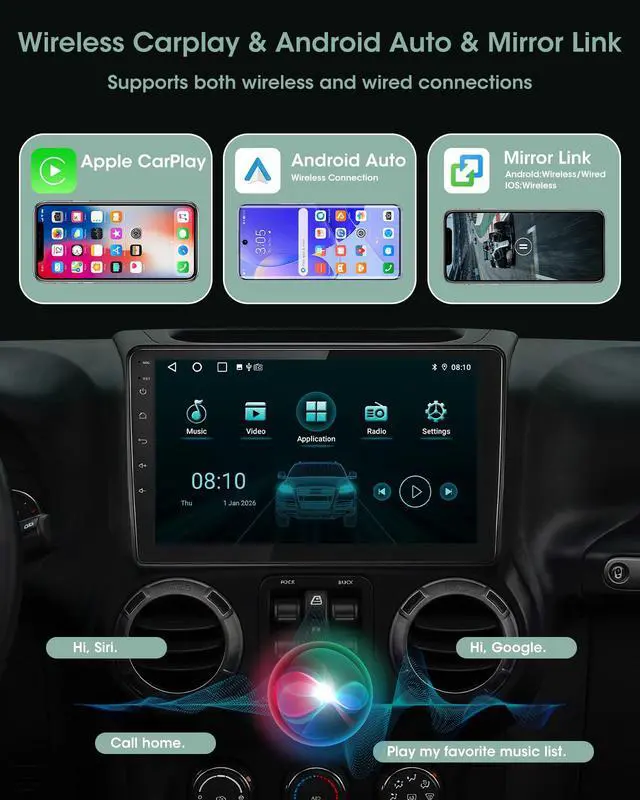 Alt view image 3 of 7 - Car Radio Stereo for Jeep Wrangler JK 2007-2018 Grand Cherokee Patriot Compass Dodge Ram, Touch Screen Car Stereo with Bluetooth, Carplay, Android Auto, Backup Camera, Head Unit for Jeep JK