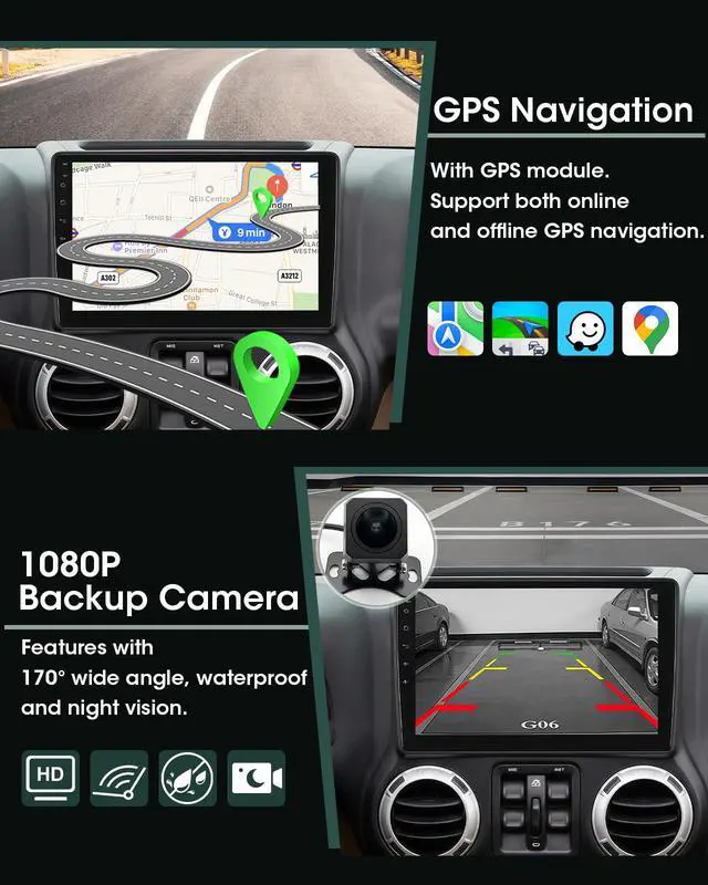 Alt view image 5 of 7 - Car Radio Stereo for Jeep Wrangler JK 2007-2018 Grand Cherokee Patriot Compass Dodge Ram, Touch Screen Car Stereo with Bluetooth, Carplay, Android Auto, Backup Camera, Head Unit for Jeep JK