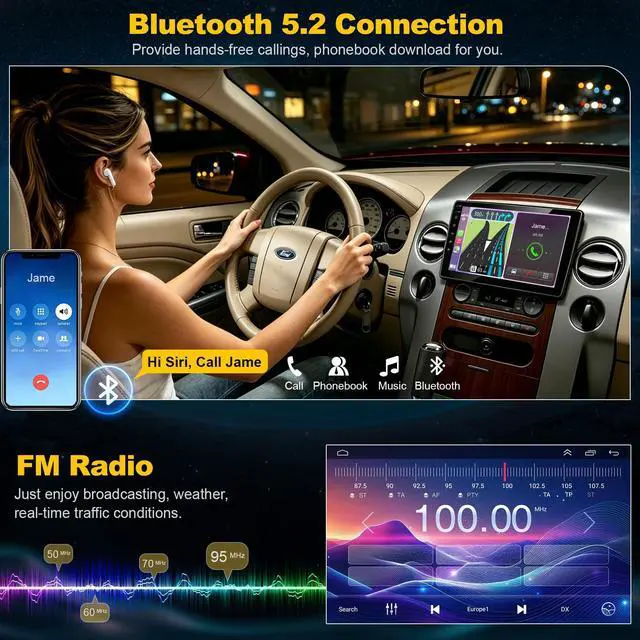 Alt view image 6 of 7 - (8 core+64G) Car Radio for Ford F150/F250/F350 2004-2014, 10 Inch QLED Touch Screen Car Stereo with Carplay&Android Auto,GPS, WiFi, Bluetooth,FM,Rear View, DSP, Android 15