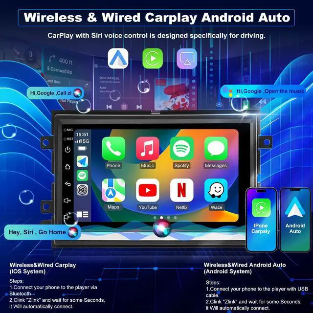 Alt view image 3 of 6 - 5GWifi Android Upgrade Car Radio for Ford Mustang 2005-2009, Explorer 2006-2010, Ford E150/E250/E350 2009-2014 7inch Touch Screen Stereo Head Unit Wireless Carplay Android Auto GPS Bluetooth FM Camera