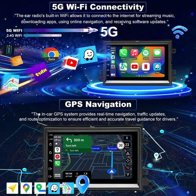 Alt view image 4 of 6 - 5GWifi Android Upgrade Car Radio for Ford Mustang 2005-2009, Explorer 2006-2010, Ford E150/E250/E350 2009-2014 7inch Touch Screen Stereo Head Unit Wireless Carplay Android Auto GPS Bluetooth FM Camera