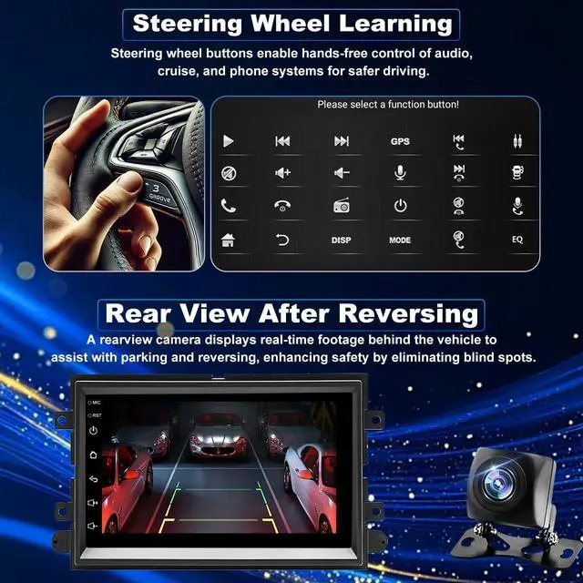 Alt view image 6 of 6 - 5GWifi Android Upgrade Car Radio for Ford Mustang 2005-2009, Explorer 2006-2010, Ford E150/E250/E350 2009-2014 7inch Touch Screen Stereo Head Unit Wireless Carplay Android Auto GPS Bluetooth FM Camera