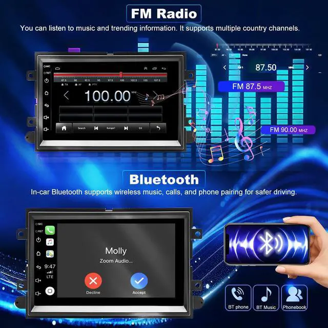 Alt view image 5 of 6 - 5GWifi Android Upgrade Car Radio for Ford Mustang 2005-2009, Explorer 2006-2010, Ford E150/E250/E350 2009-2014 7inch Touch Screen Stereo Head Unit Wireless Carplay Android Auto GPS Bluetooth FM Camera