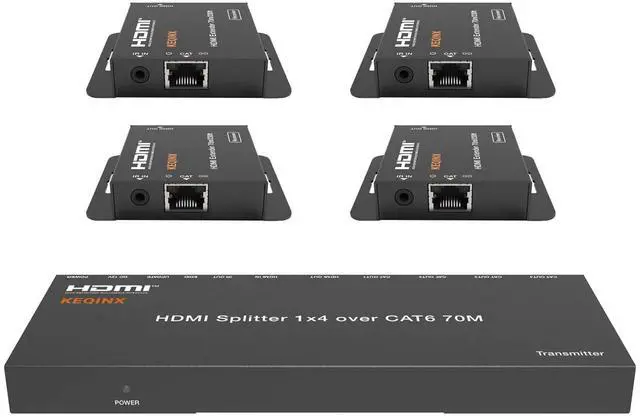 Main image of 1x4 HDMI Extender Splitter 4K Over Cat6 70m/230ft POC with 4X Receivers IR Control EDID HDMI Over Ethernet Splitter