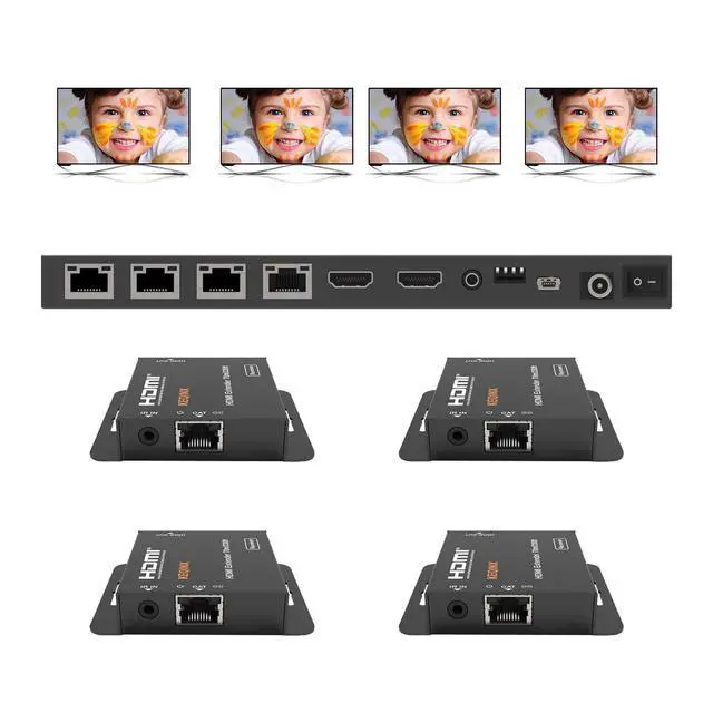 Alt view image 2 of 7 - 1x4 HDMI Extender Splitter 4K Over Cat6 70m/230ft POC with 4X Receivers IR Control EDID HDMI Over Ethernet Splitter