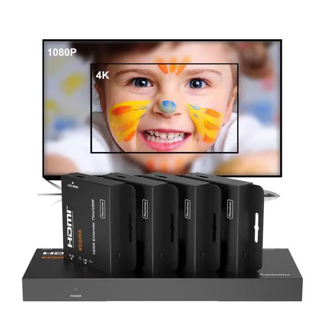 Alt view image 3 of 7 - 1x4 HDMI Extender Splitter 4K Over Cat6 70m/230ft POC with 4X Receivers IR Control EDID HDMI Over Ethernet Splitter