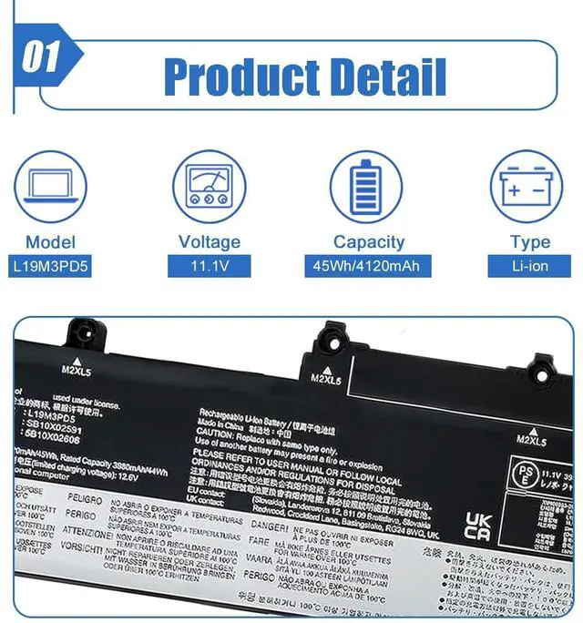 Alt view image 2 of 6 - 45Wh L19M3PD5 Laptop Battery Replacement for Lenovo Lenovo ThinkPad 2022 E15 E14 4th Gen 2021 E15 E14 3rd GEN Series L19C3PD5 SB10X02591 5B10X02606 L19D3PD5 L19L3PD5