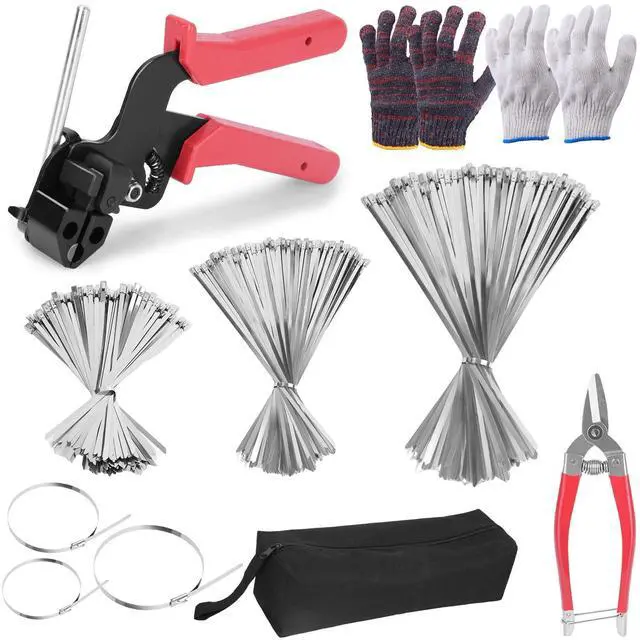 Main image of 400PCS Metal Zip Ties Gun Kit, 6/8/12 Inch Heavy Duty Metal Zip Ties, Multi-Purpose Self-Locking Cable Tie Tool Set for Vehicles Farms Plants Fences Pipe Bundling, Scissors