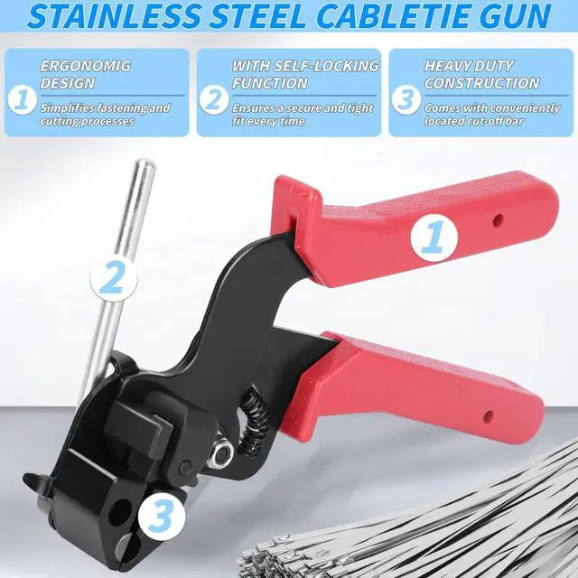 Alt view image 4 of 7 - 400PCS Metal Zip Ties Gun Kit, 6/8/12 Inch Heavy Duty Metal Zip Ties, Multi-Purpose Self-Locking Cable Tie Tool Set for Vehicles Farms Plants Fences Pipe Bundling, Scissors