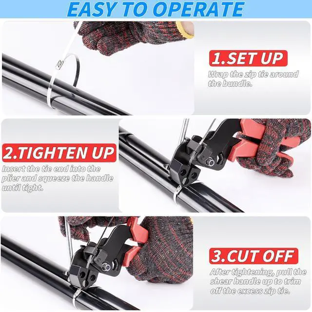 Alt view image 5 of 7 - 400PCS Metal Zip Ties Gun Kit, 6/8/12 Inch Heavy Duty Metal Zip Ties, Multi-Purpose Self-Locking Cable Tie Tool Set for Vehicles Farms Plants Fences Pipe Bundling, Scissors