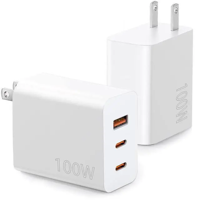Main image of 100W USB C Charger Block,2Pack 3-Port PD&AC GaN Super Fast USB C Charging Block Wall Charger Adapter Plug for MacBook Pro/MacBook Air,iPhone 17 Pro Max/17 Air/16 Plus/16E/15,iPad Pro/Air/Mini and More